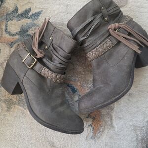 Alexis Dark Gray Ankle Boots with Braided Strap